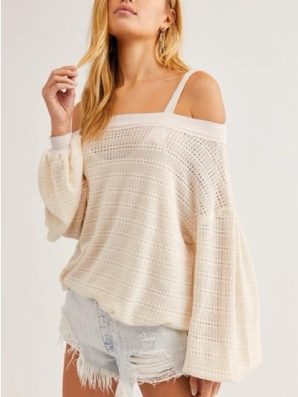 Free People Sistine Hacci Knit Top Cold Shoulder Cream Womens Small Tank Boho